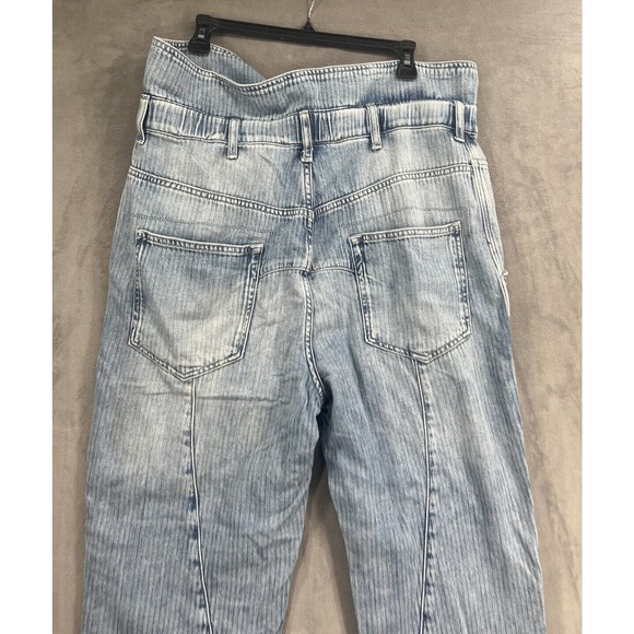 Free People Noah Foldover Jeans Size Medium Exposed Button Slouchy Stripe - Picture 7 of 10